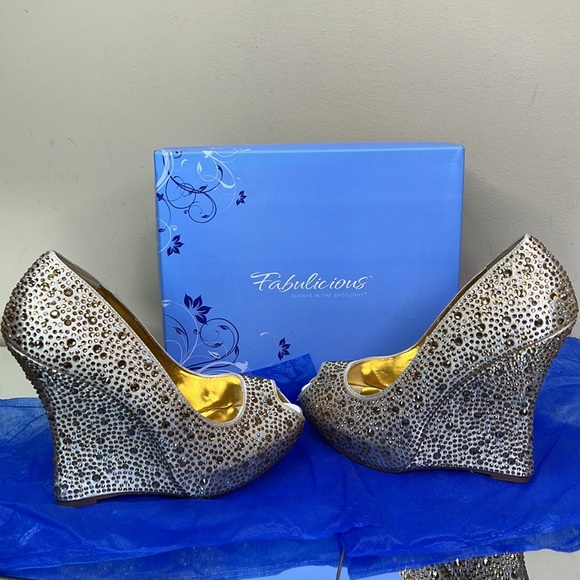 Fabulicious Shoes Champagne Rhinestone Embellished Wedge Heel